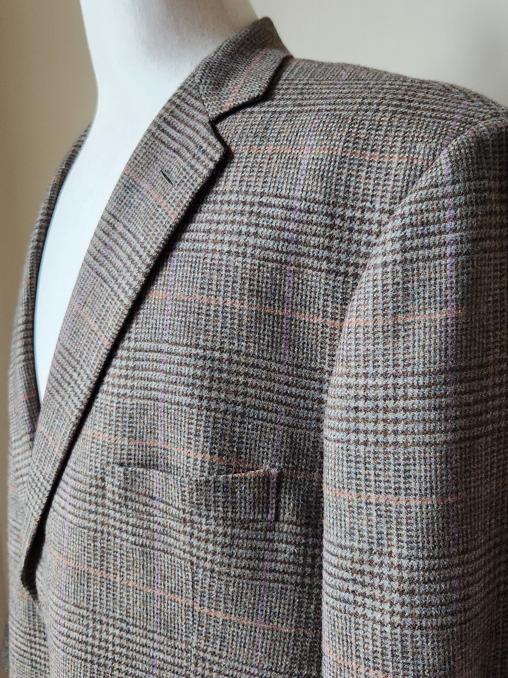 H Stockton Atlanta 100 Lambswool Glen Plaid Sport Coat Blazer 48 Reg Windowpane